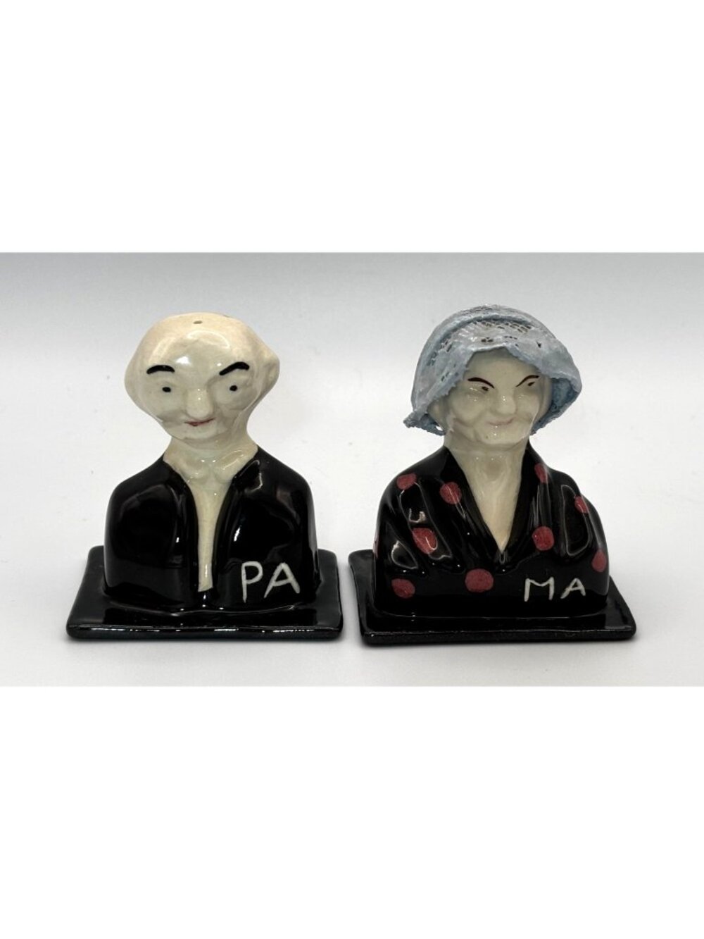 Vintage Ceramic Pa & Ma Salt And Pepper Shakers Kitschy Folk Art Style Weird